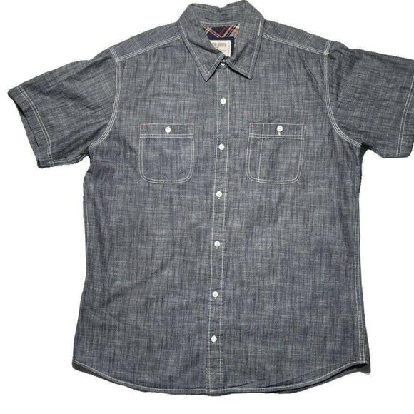 Hudson & Barrow NYC Mens Chambray Shirt L Button-Down Short Sleeve - Picture 7 of 7